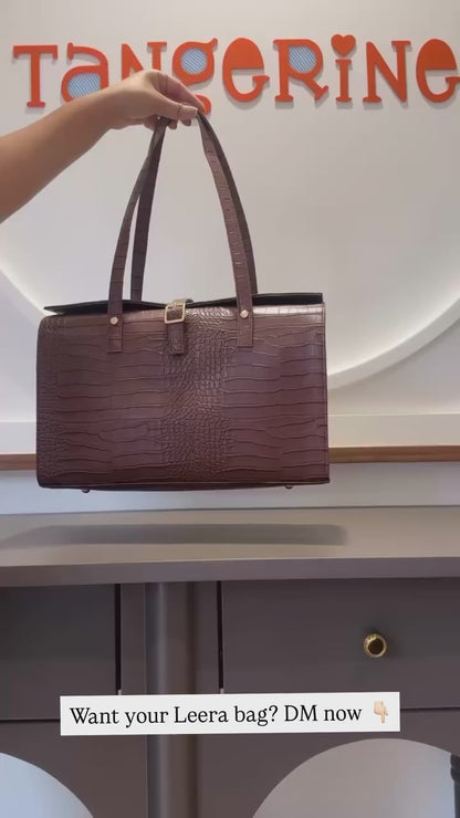 Brown Croc Embossed Leera With Green swede