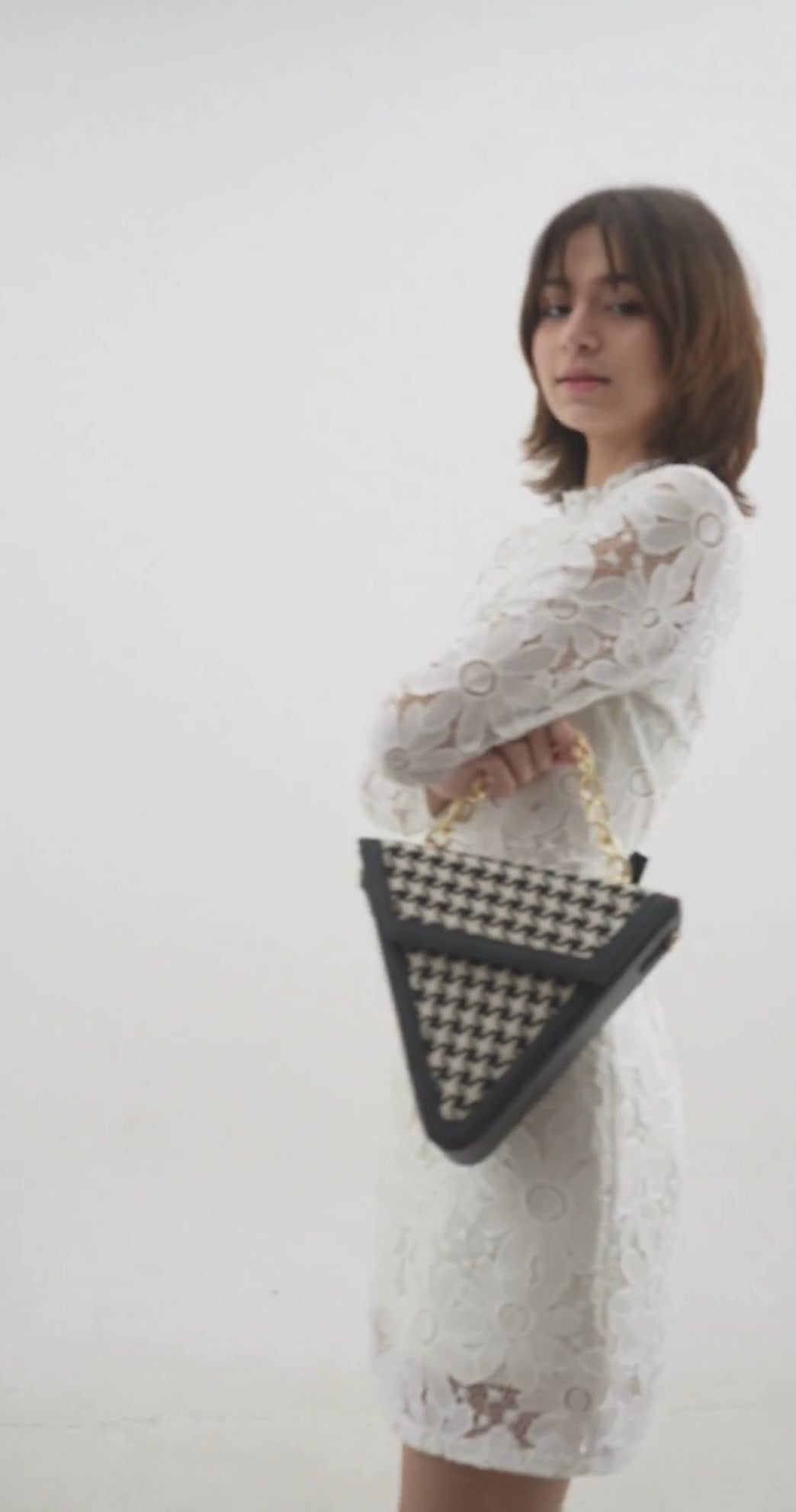 Black &amp; White Vintage Small Print Triangular Bag