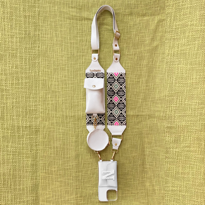 White with Mint &amp; Pink Diamond Pochette Belt with Phone Case