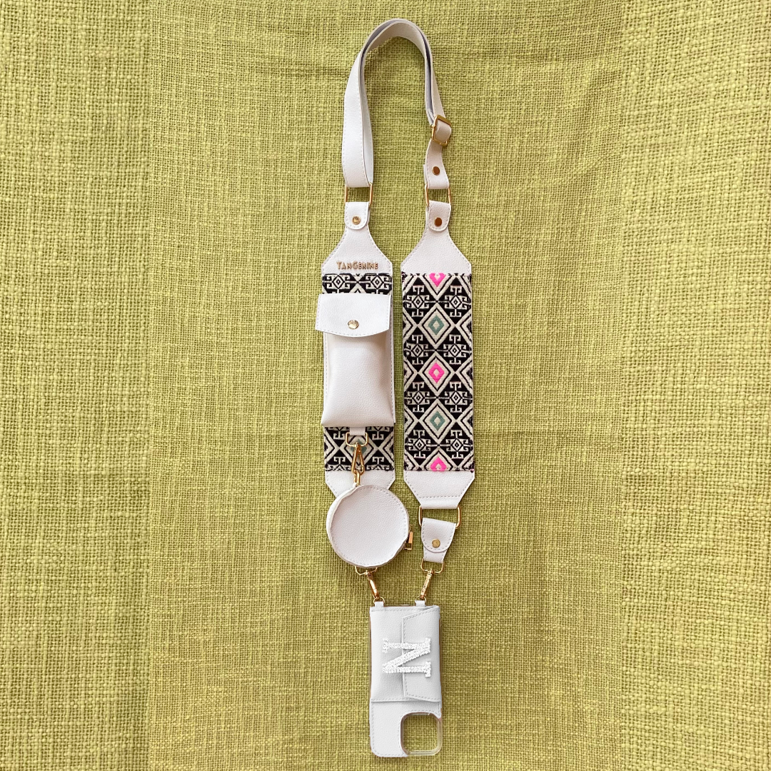 White Eva + White Multi-color Diamond Pochette Belt with Phone Case