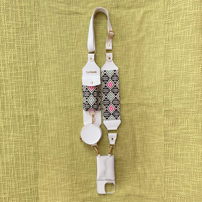 White with Mint &amp; Pink Diamond Cloth on Pocket Pochette Belt with Phone Case