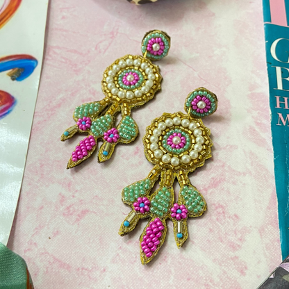 Cabana in Pink, Green &amp; Gold Earrings