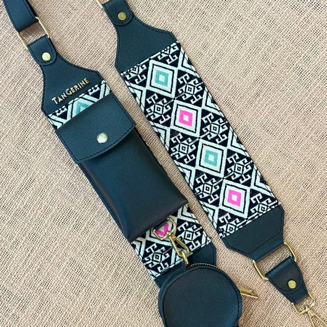 Black Pouch + Black with Multi-Color Diamond Pochette Belt.