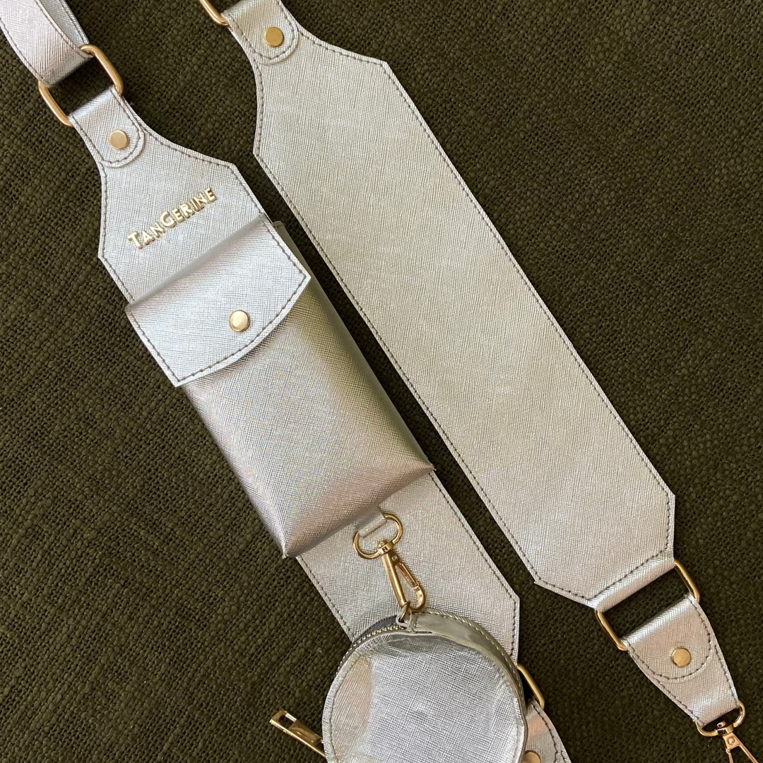 Silver Metallic Plain Pochette Belt with Phone Case