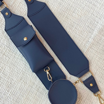 Blue Dual Compartment + Blue Plain Pochette Belt with Phone Case