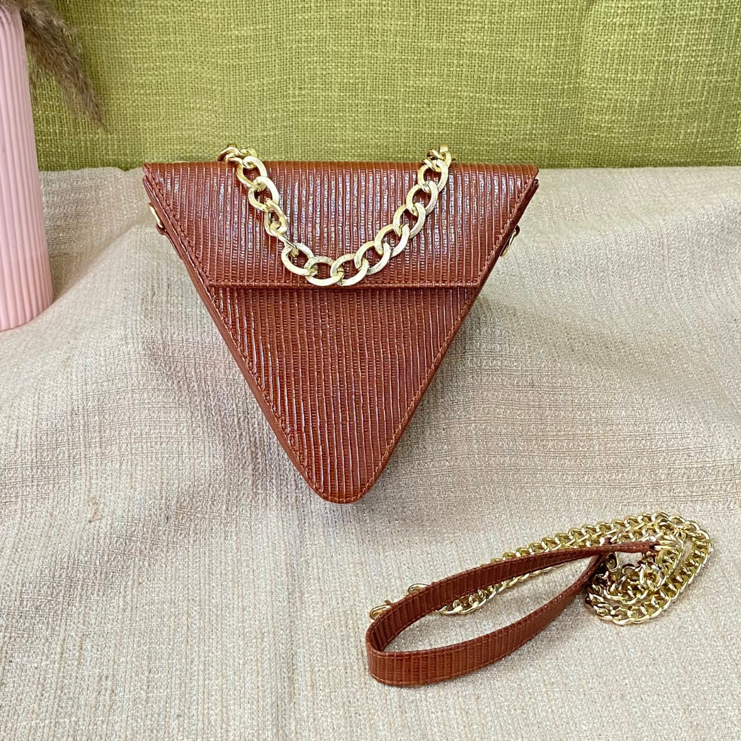 Glossy Tan Triangular Bag