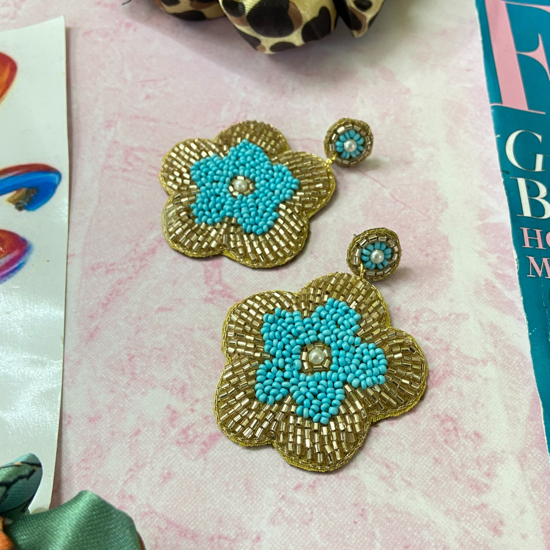 Gold &amp; Blue Floral Earring