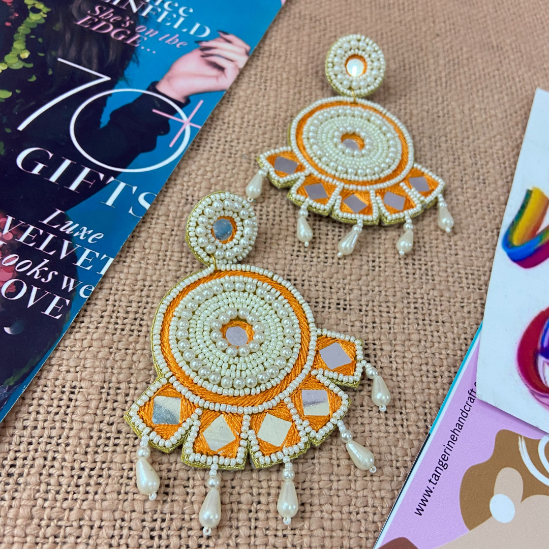 Boho Mirror Bliss In Tangerine Earrings