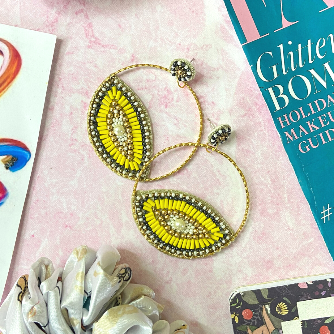 Evil Eye Hoops In Yellow Earrings