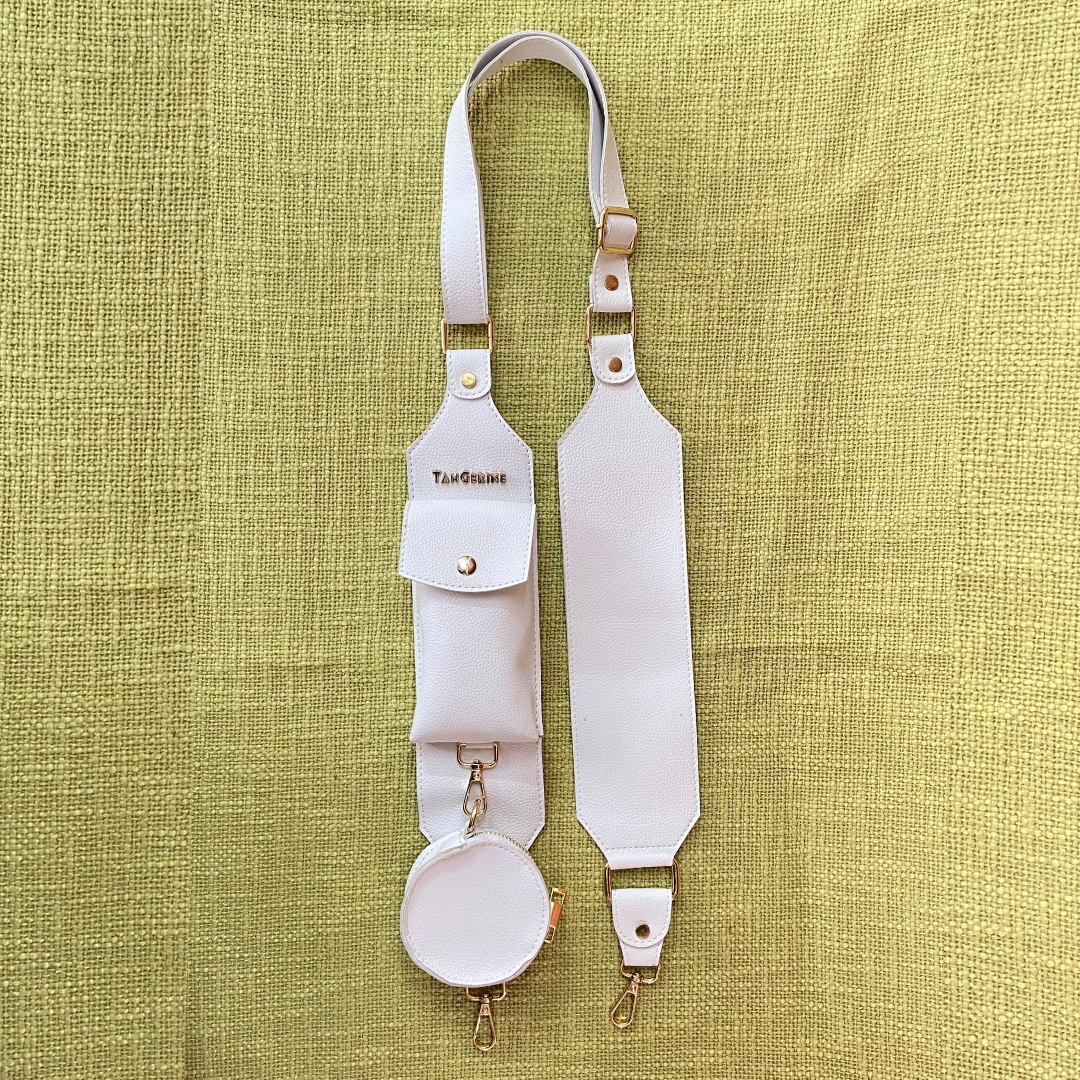 White Dual Compartment + White Plain Pochette Belt with Phone Case