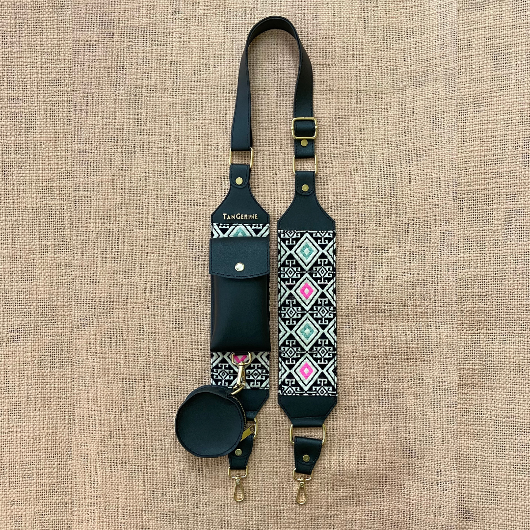 Black Eva + Black with Multi-Color Diamond Pochette Belt with Phone Case