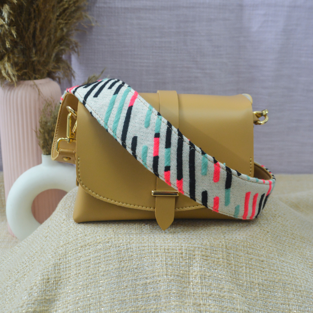 Beige Eva Bag with Multi-color Belt.