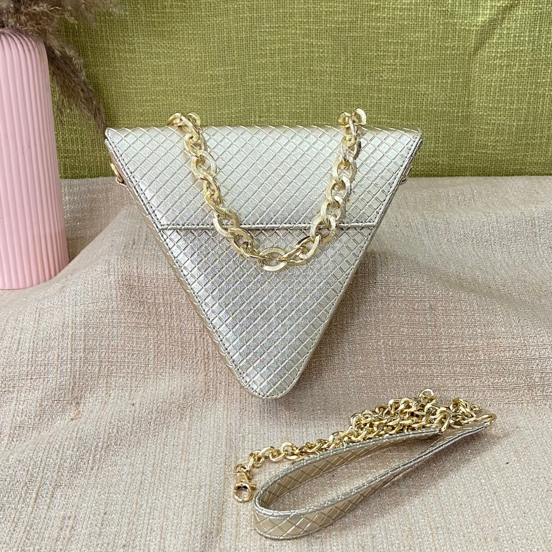 Gold Bottega Triangular Bag
