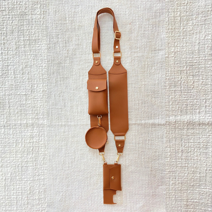 Tan Plain Pochette Belt with Phone Case