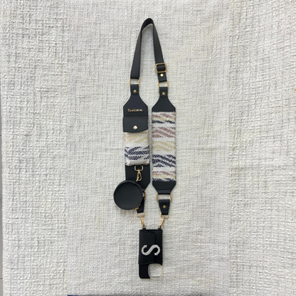 Black wtih White Tribal Cloth on Pochette Belt  with Phone Case