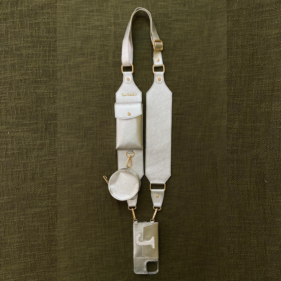 Silver Metallic Plain Pochette Belt with Phone Case