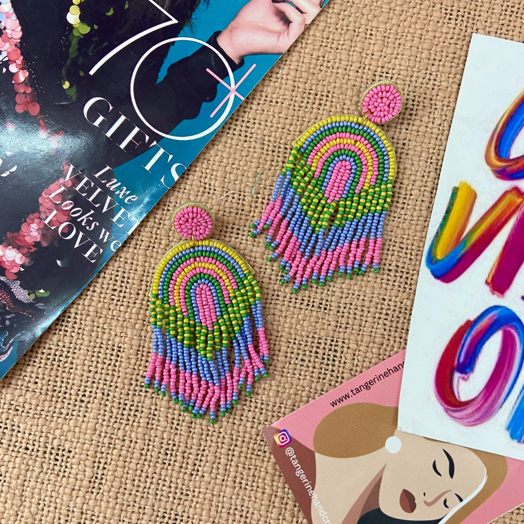 Eclectic Rainbow With Tassels Earrings