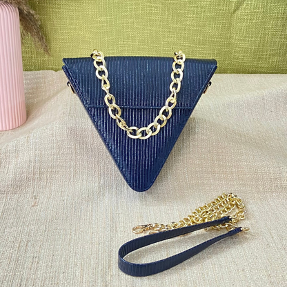 Glossy Navy Blue Triangular Bag