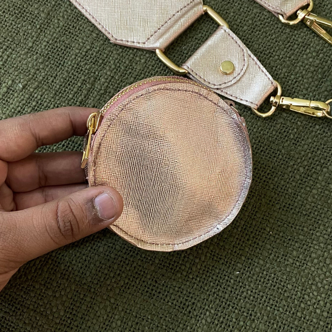 Rose Gold Metallic Plain Pochette Belt with Phone Case