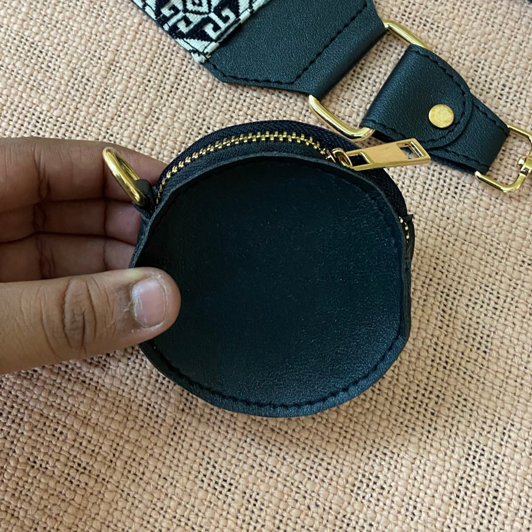 Black with Multi-Color Diamond Pochette Belt with Phone Case