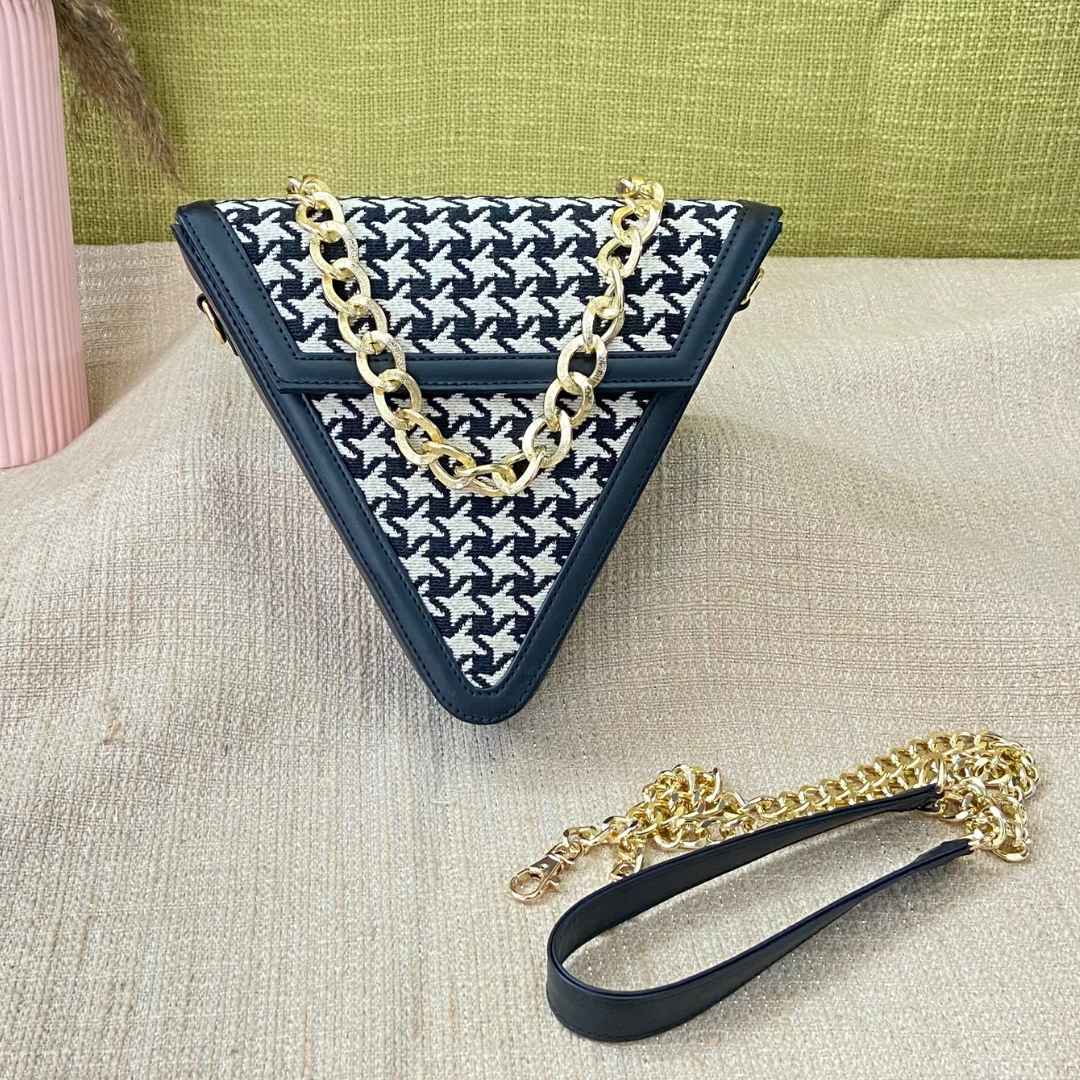 Black & White Vintage Small Print Triangular Bag