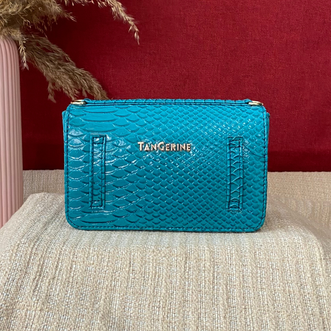 Aqua Blue Green Croc Embossed Box Style Waist Bag Phone Size