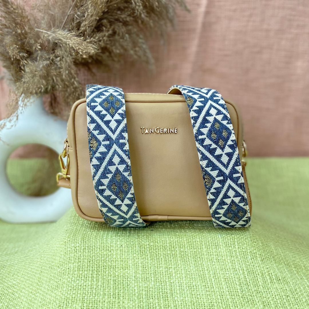 Beige Dual Compartment Bag with Light Black Diamond Belt.