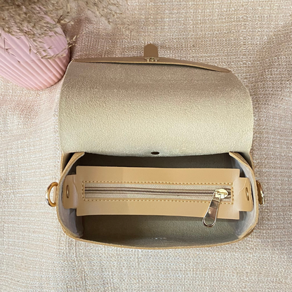 Beige Eva Bag with T-Shape Design Belt.