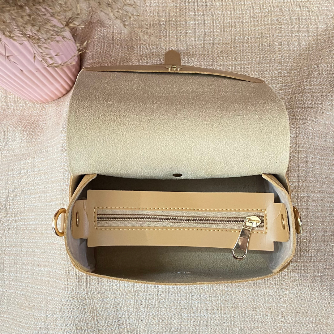 Beige Eva Bag with Multi-color Vibrant Belt.