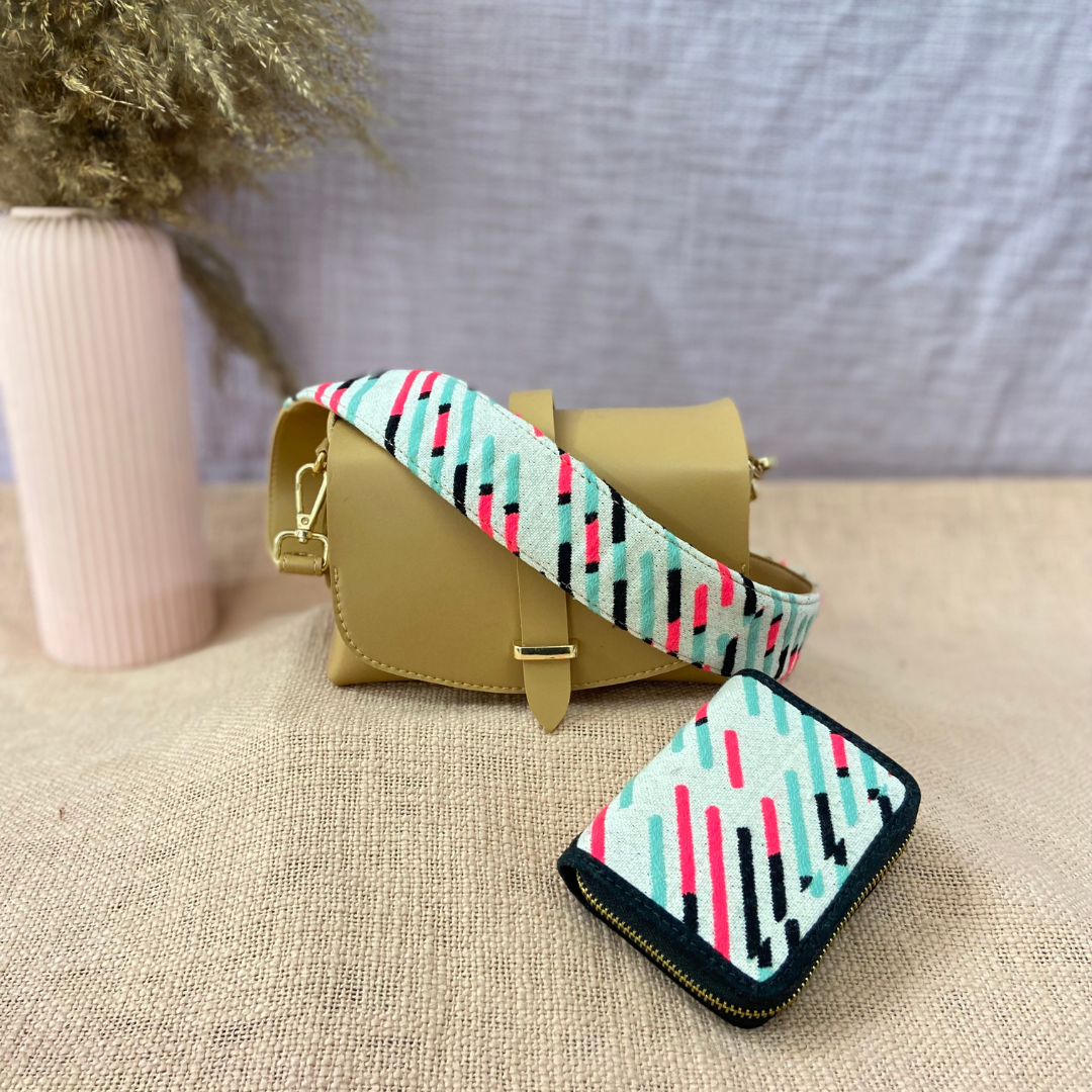 Beige Eva Bag with Multi-color Belt + Mini Wallet