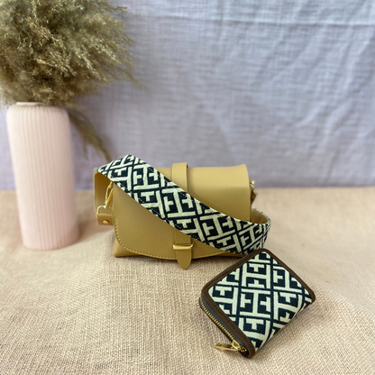 Beige Eva Bag with T-Shape Design Belt + Mini Wallet