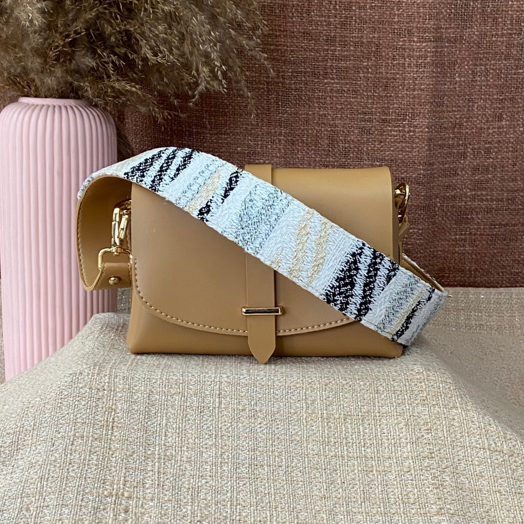 Beige Eva Bag with White Tribal Belt.