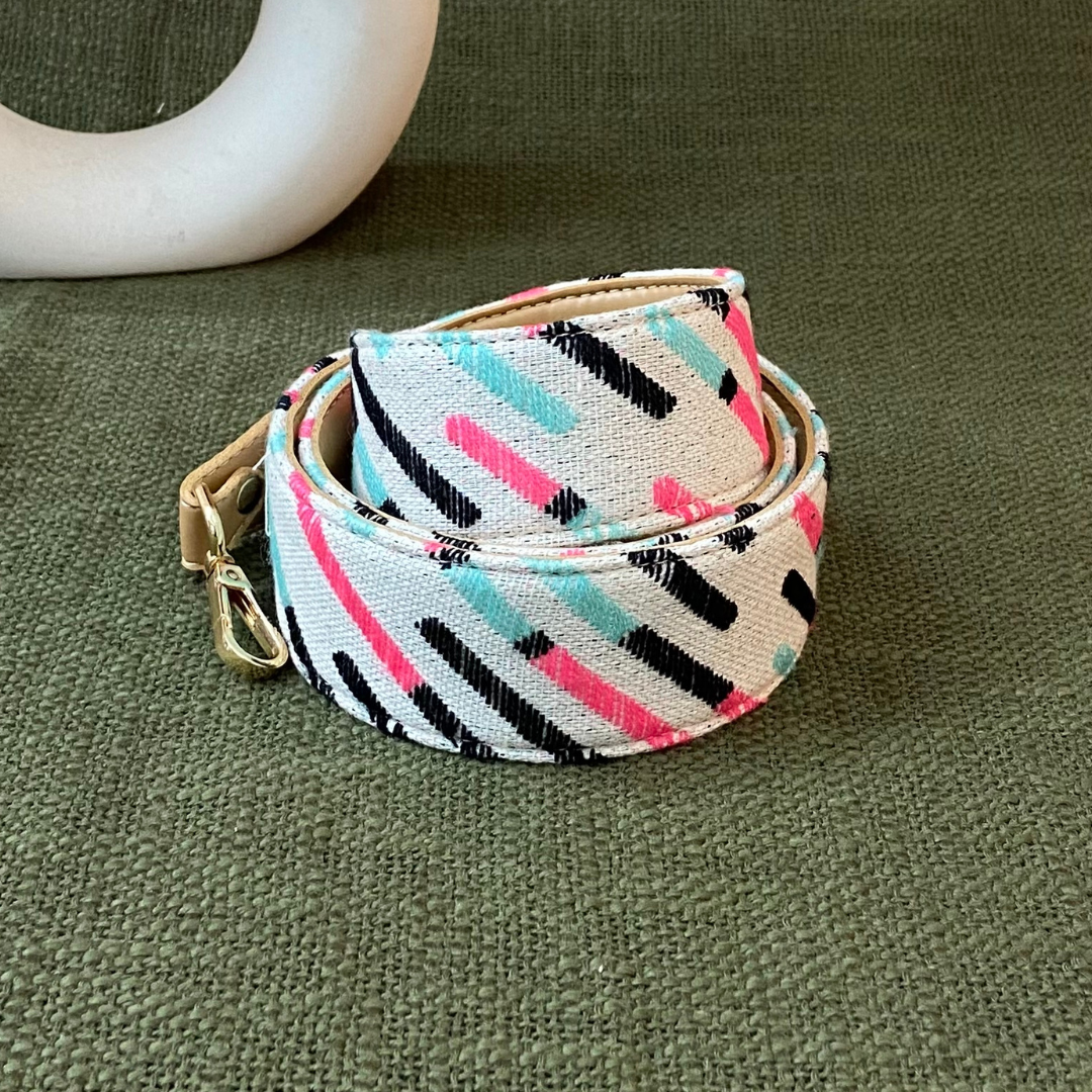 Beige Multi-color Lines Shoulder Strap
