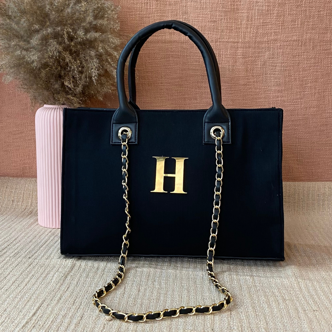 Black Canvas Chain Tote 15inch.