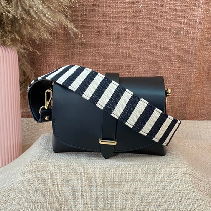 Black Eva Bag with Black &amp; White Stripes Belt.
