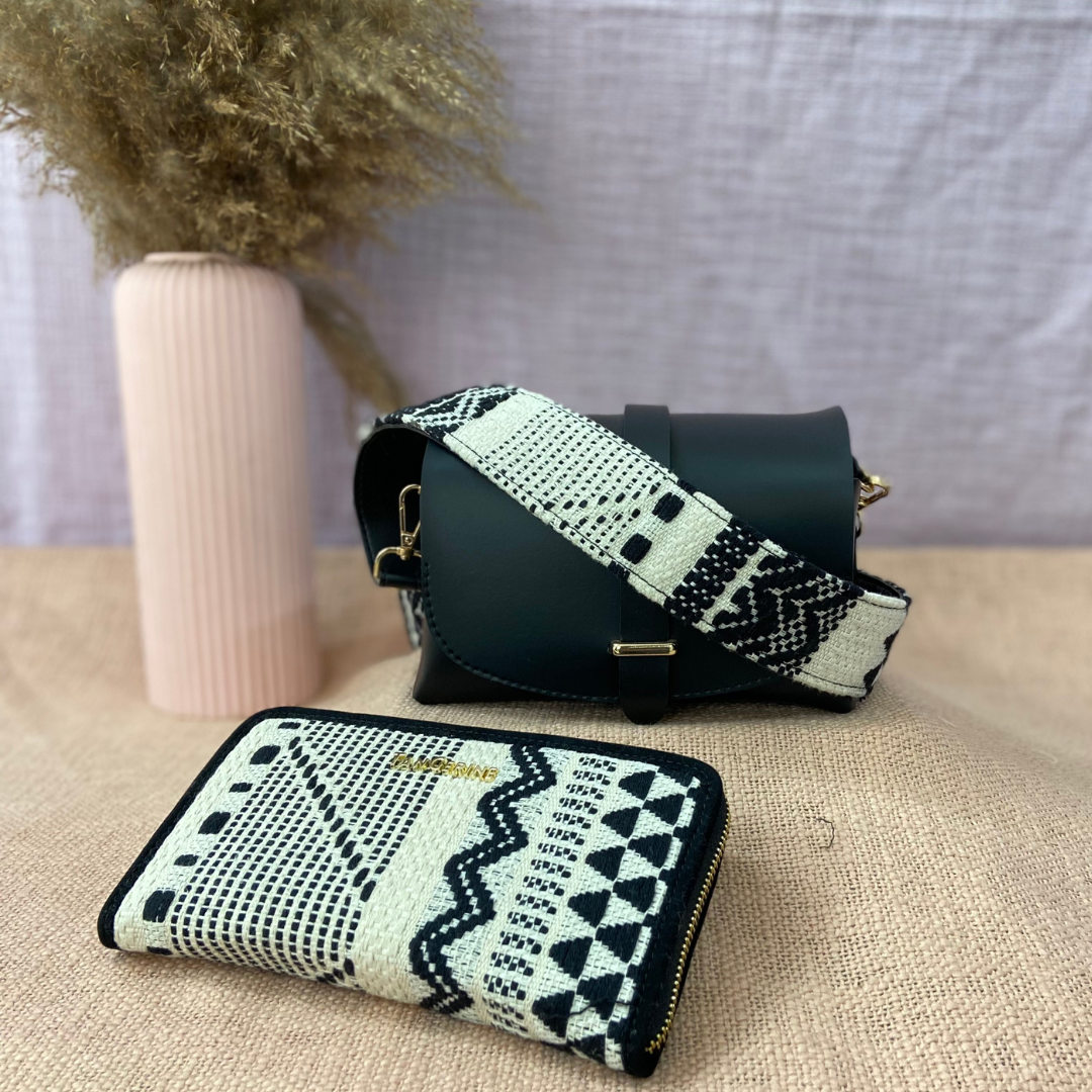 Black Eva Bag with Black & White Tribal Belt + Big Wallet
