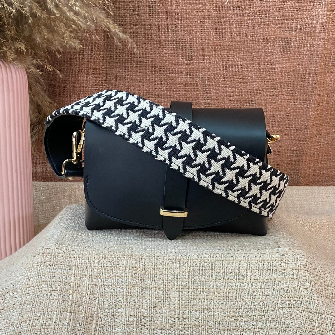 Black Eva Bag with Black & White Vintage Small Print Belt.