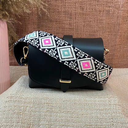 Black Eva Bag with Pink and Mint green Diamond Print Belt + Big Wallet