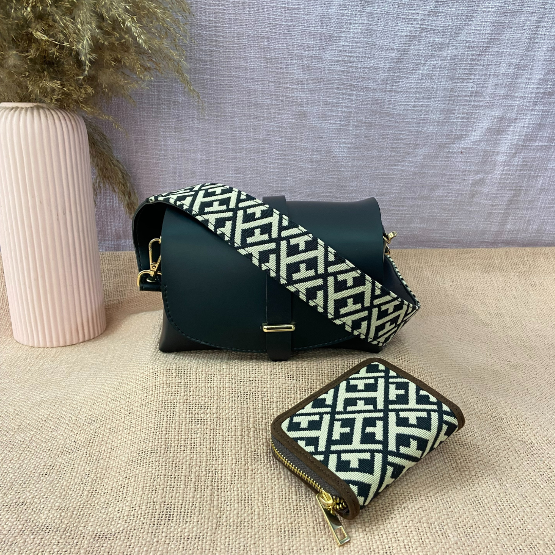 Black Eva Bag with T-Shape Design Belt + Mini Wallet