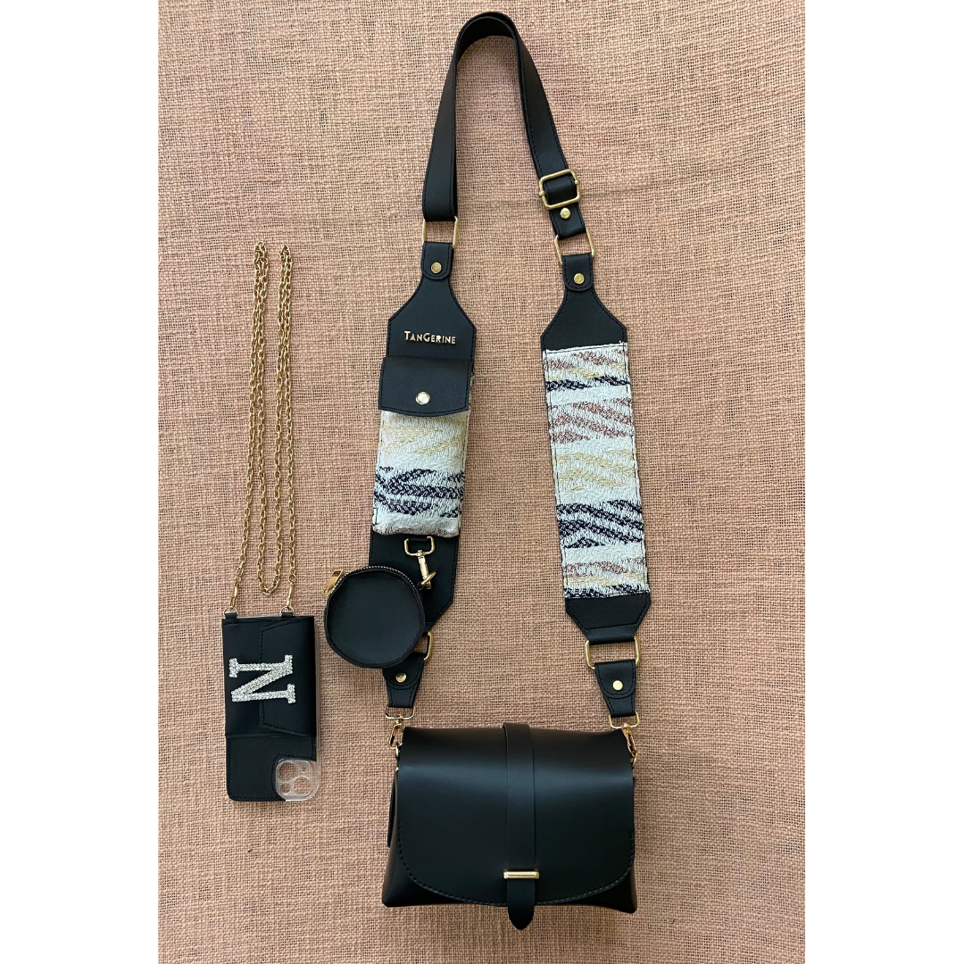 Black Eva + Black with White Tribal Cloth on Pocket Pochette Belt with Phone Case