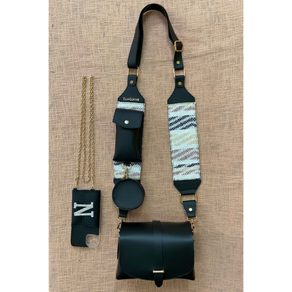 Black Eva + Black with White Tribal Pochette Belt with Phone Case