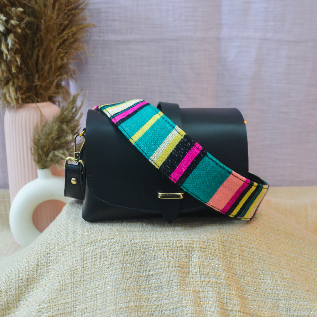 Black Eva Bag with Black Multi-color Belt.