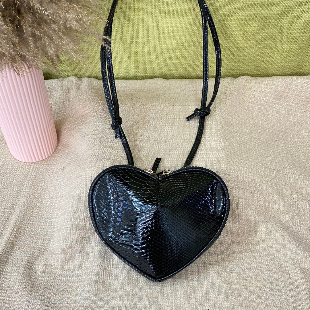 Black Heart Shape Sling Bag Tangerine Handcraft
