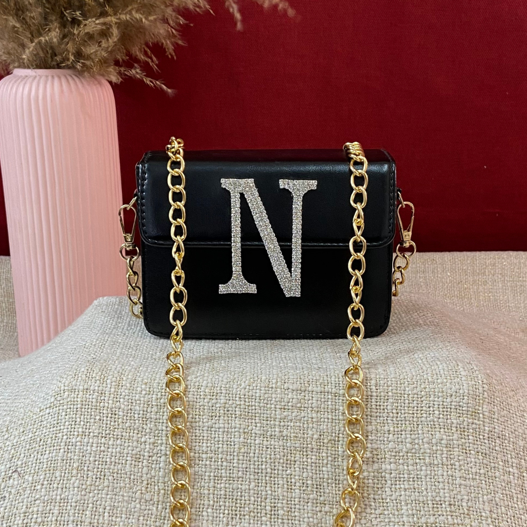 Black Non-Textured Phone Size Monogram Bag (New Style)