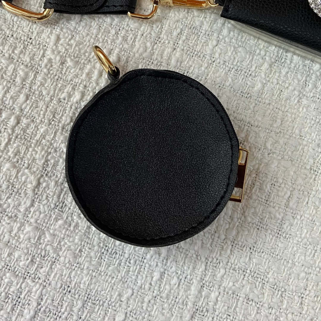 Black with Multi-Color Diamond Cloth on Pocket Pochette only Belt.