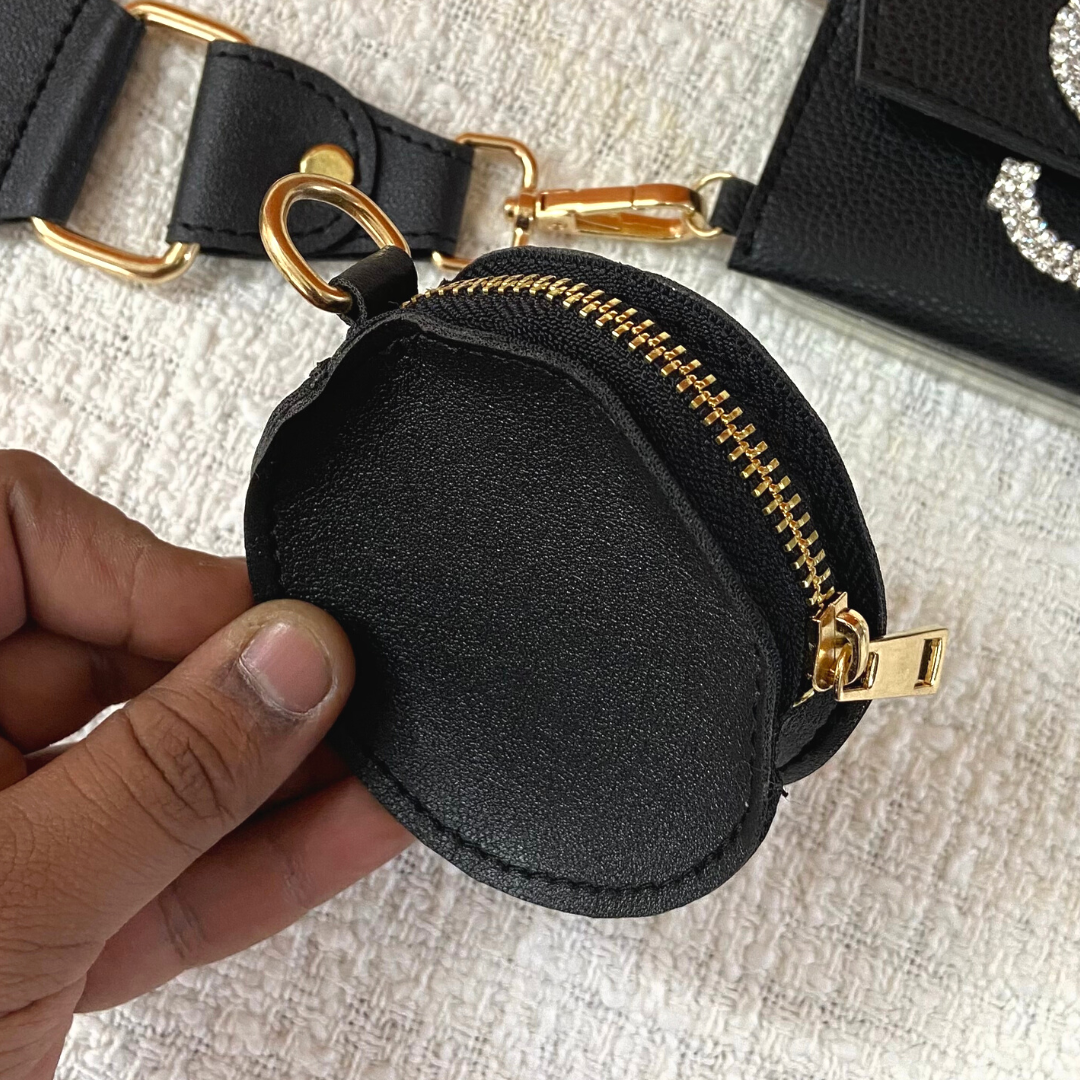 Black Plain Pochette Belt with Phone Case