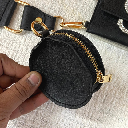 Black Eva + Black with Multi-Color Diamond Cloth on Pocket Pochette Belt with Phone Case