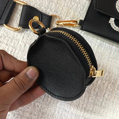Black Eva + Black with Multi-Color Diamond Cloth on Pocket Pochette only Belt.