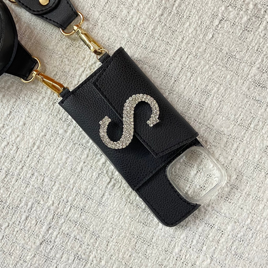 Black Plain Pochette Belt with Phone Case