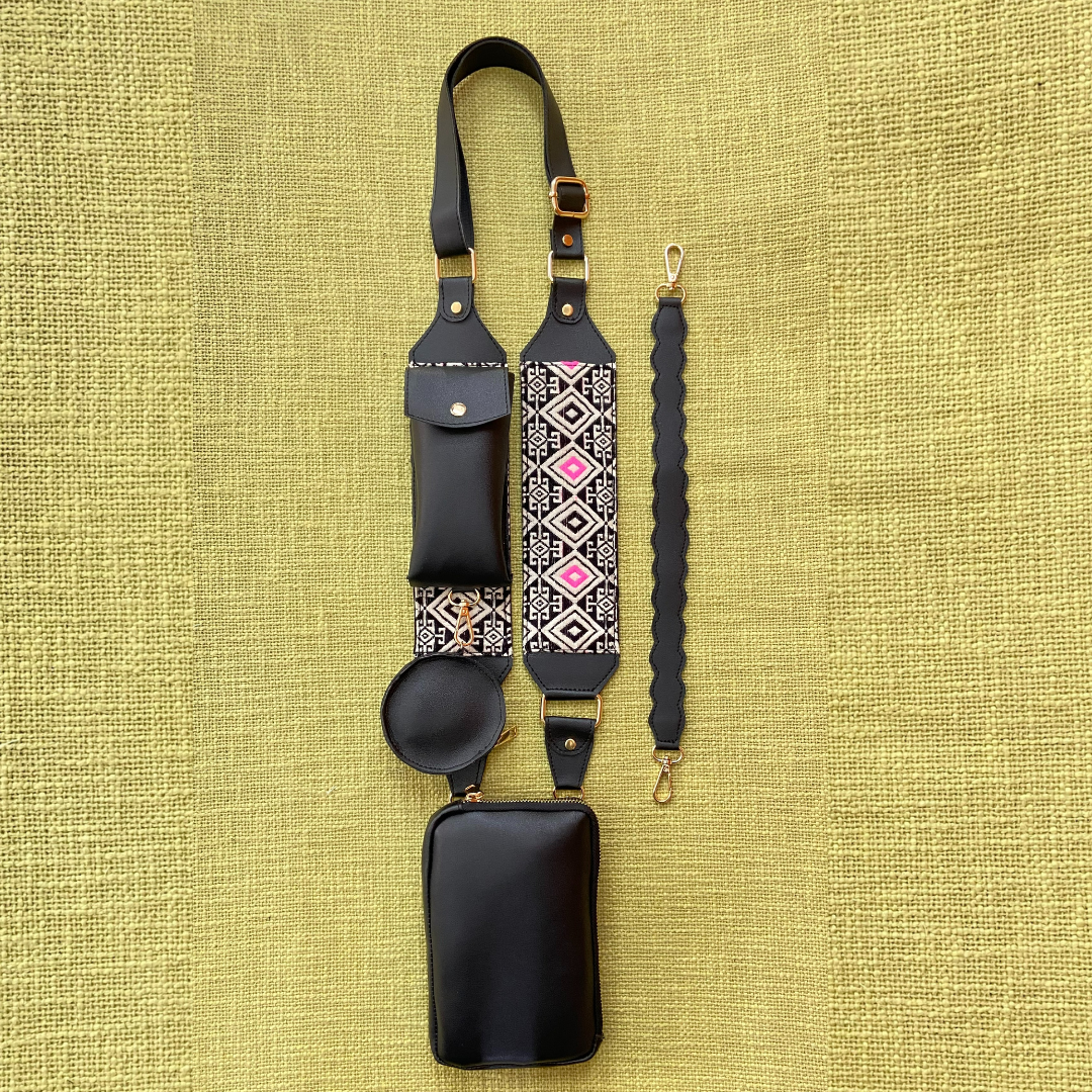 Black Pouch + Black with Multi-Color Diamond Pochette Belt.